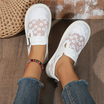 Xajzpa Women Sneakers Summer Fashion Casual Women Flat Shoes Buckle Latch Mesh Breathable Comfort Tennis Women Covered Toe Shoes